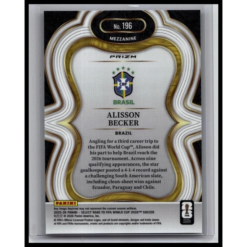 2025-26 Panini Select World Cup 2026 Alisson Becker #196 Brazil Mezzanine Prizm